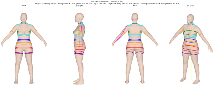 Anny body mesh with circumference measurements — female curvy body type